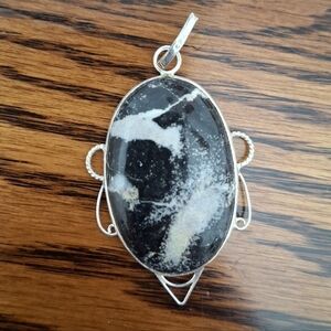 Pendant Large Black And White Natural Stone Sterling Silver